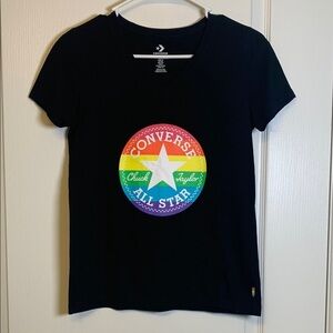 Converse Classic Fit Black Shirt Rainbow Logo Size XS EUC #2558